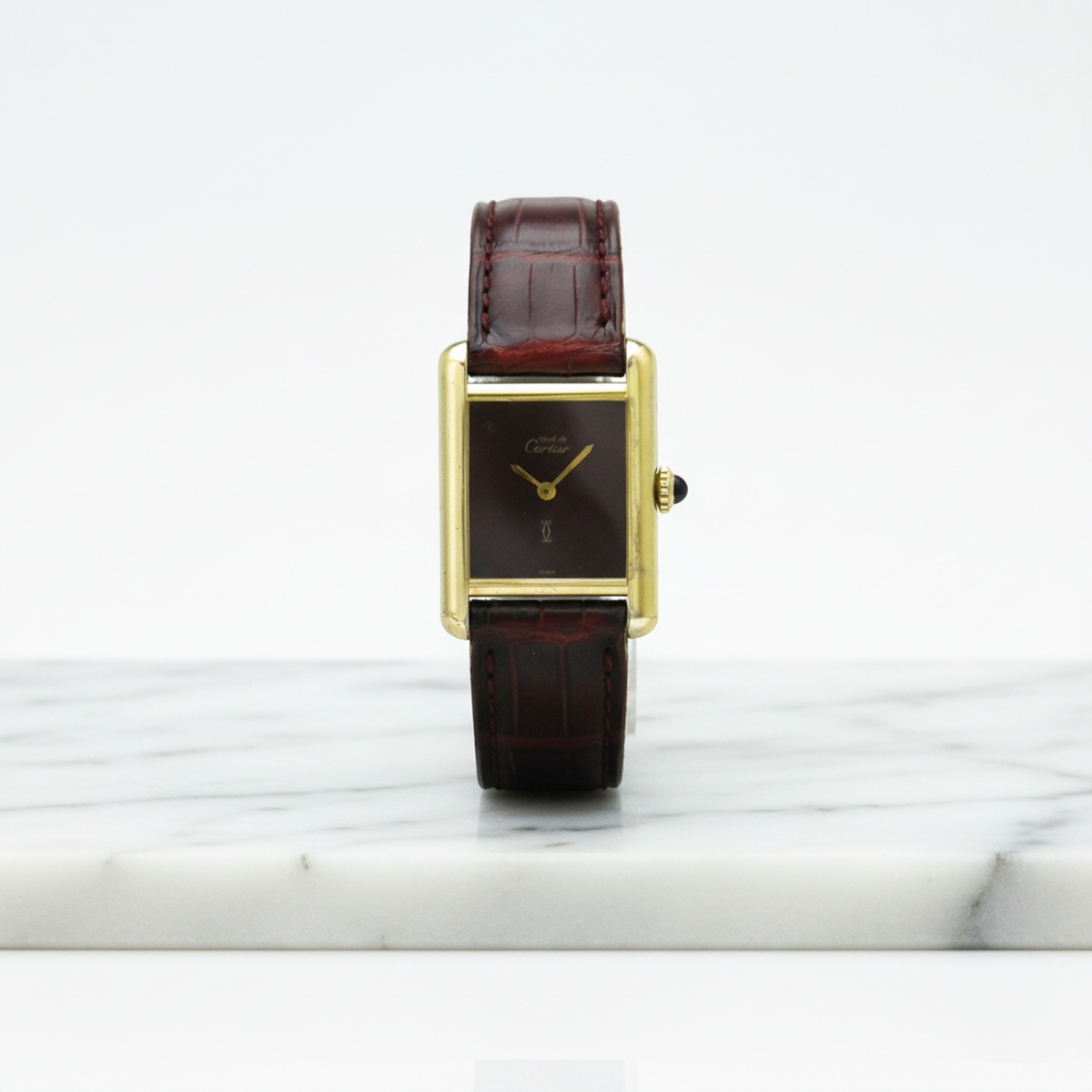 CARTIER Tank Vermeil Gold Plated Leater Hand-Winding Mens Watch