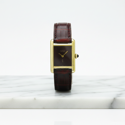 CARTIER Tank Vermeil Gold Plated Leater Hand-Winding Mens Watch