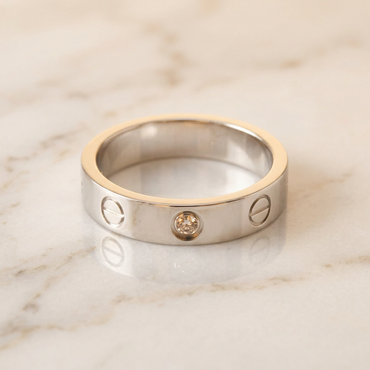 Cartier Mini Love Ring With 1 Diamond White Gold (18K) Fashion Diamond Band Ring Silver