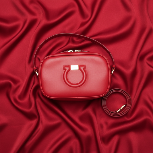 Salvatore Ferragamo Gancini Pouch AB-21 H006 Women's Leather Shoulder Bag Red Color