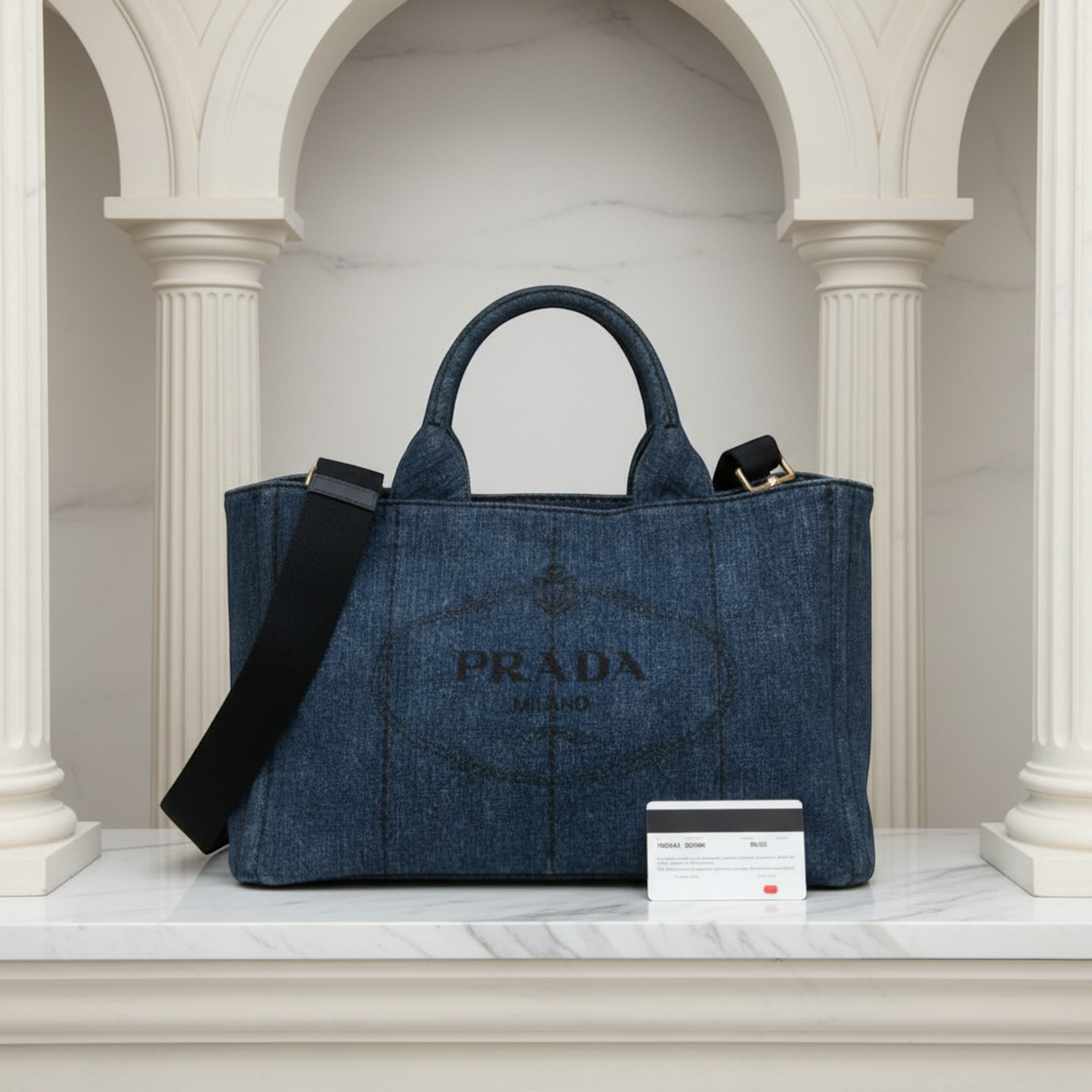 Prada Canapa 1BG642 Women's Denim Handbag,Shoulder Bag Blue