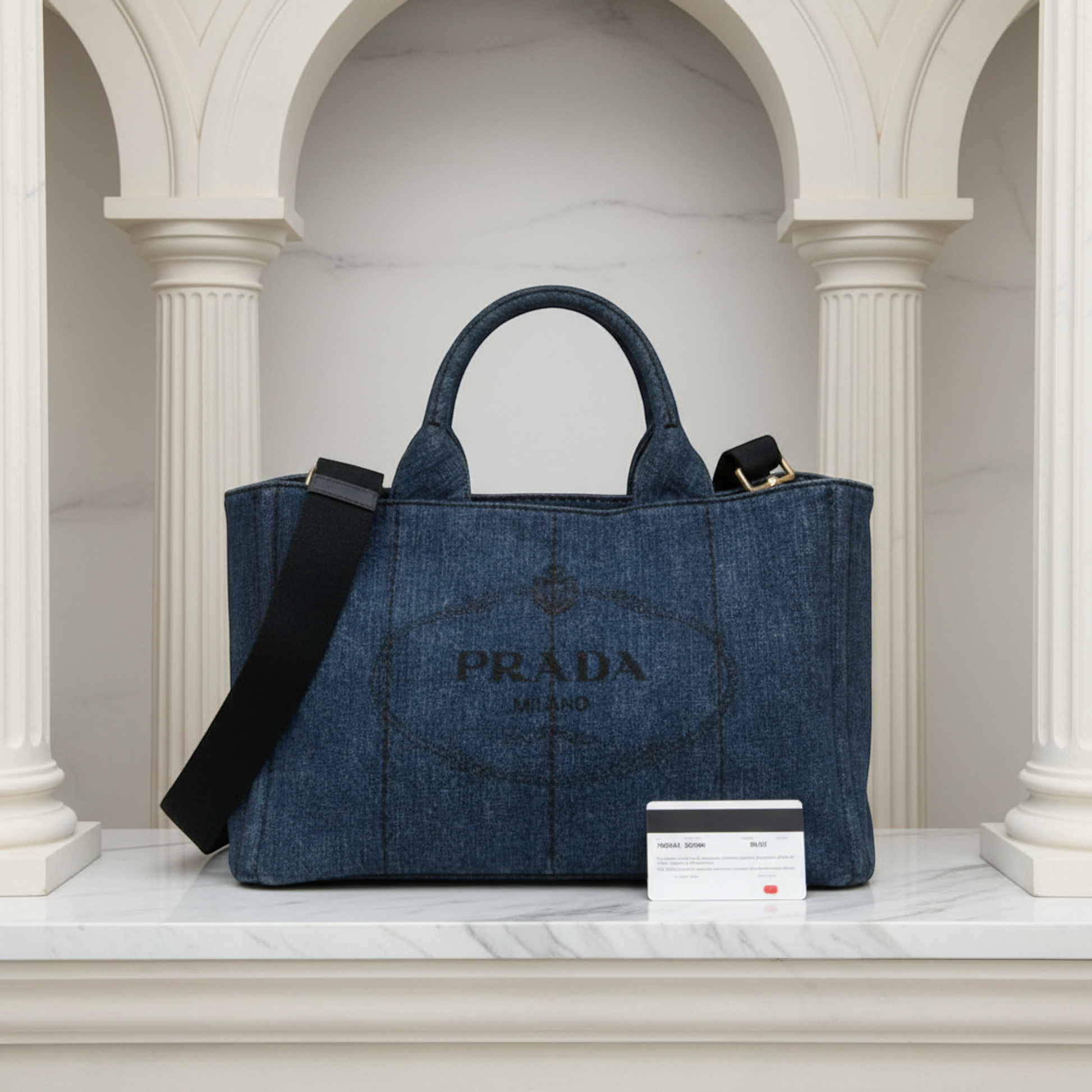 Prada Canapa 1BG642 Women's Denim Handbag,Shoulder Bag Blue