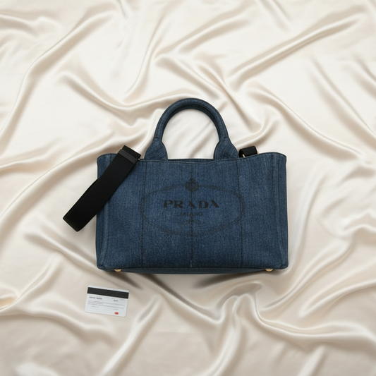 Prada Canapa 1BG642 Women's Denim Handbag,Shoulder Bag Blue