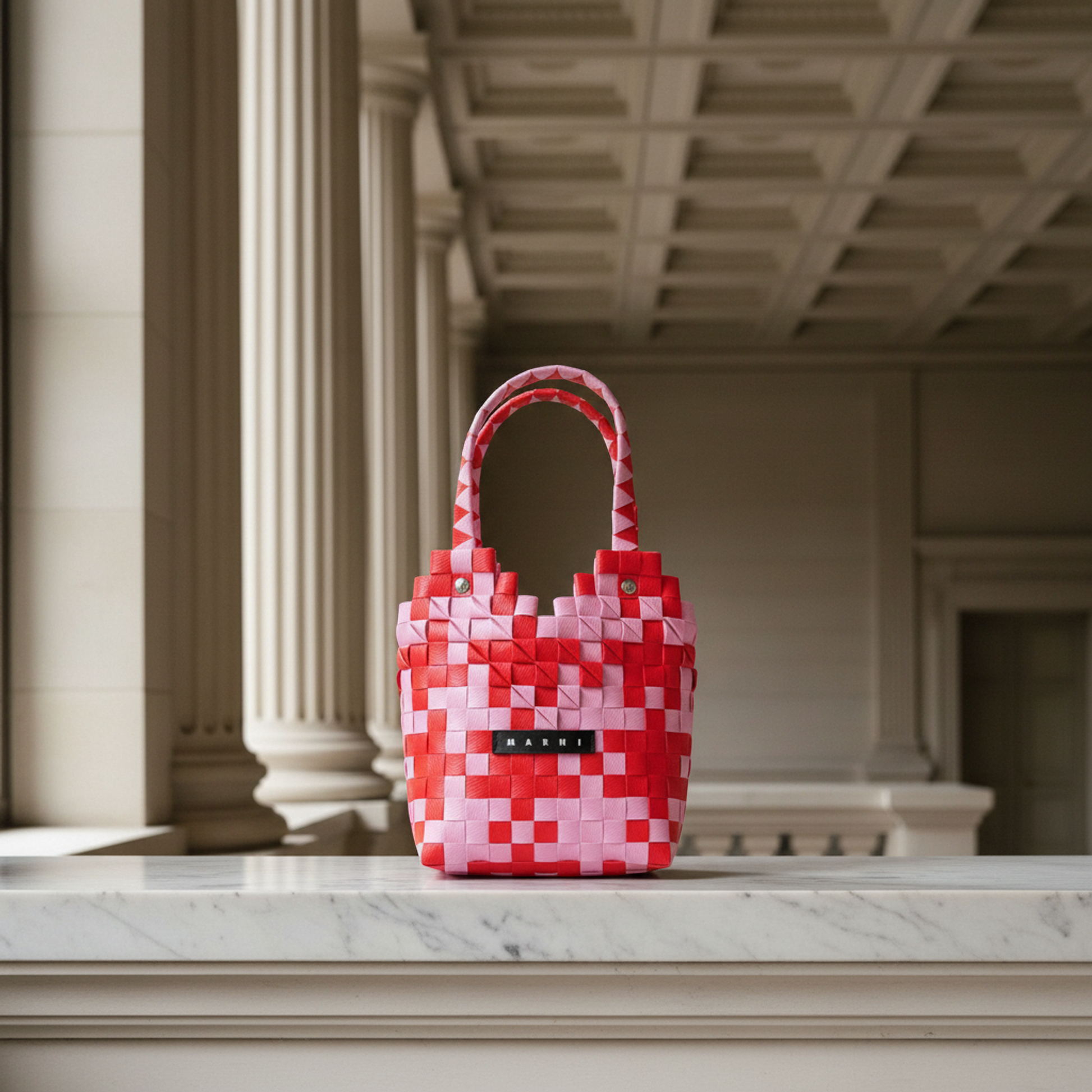 Marni Kids Line Diamond Basket Bag Girls,Women Polypropylene,Leather Handbag Pink,Red Color