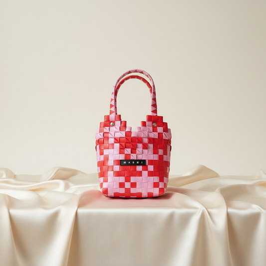 Marni Kids Line Diamond Basket Bag Girls,Women Polypropylene,Leather Handbag Pink,Red Color