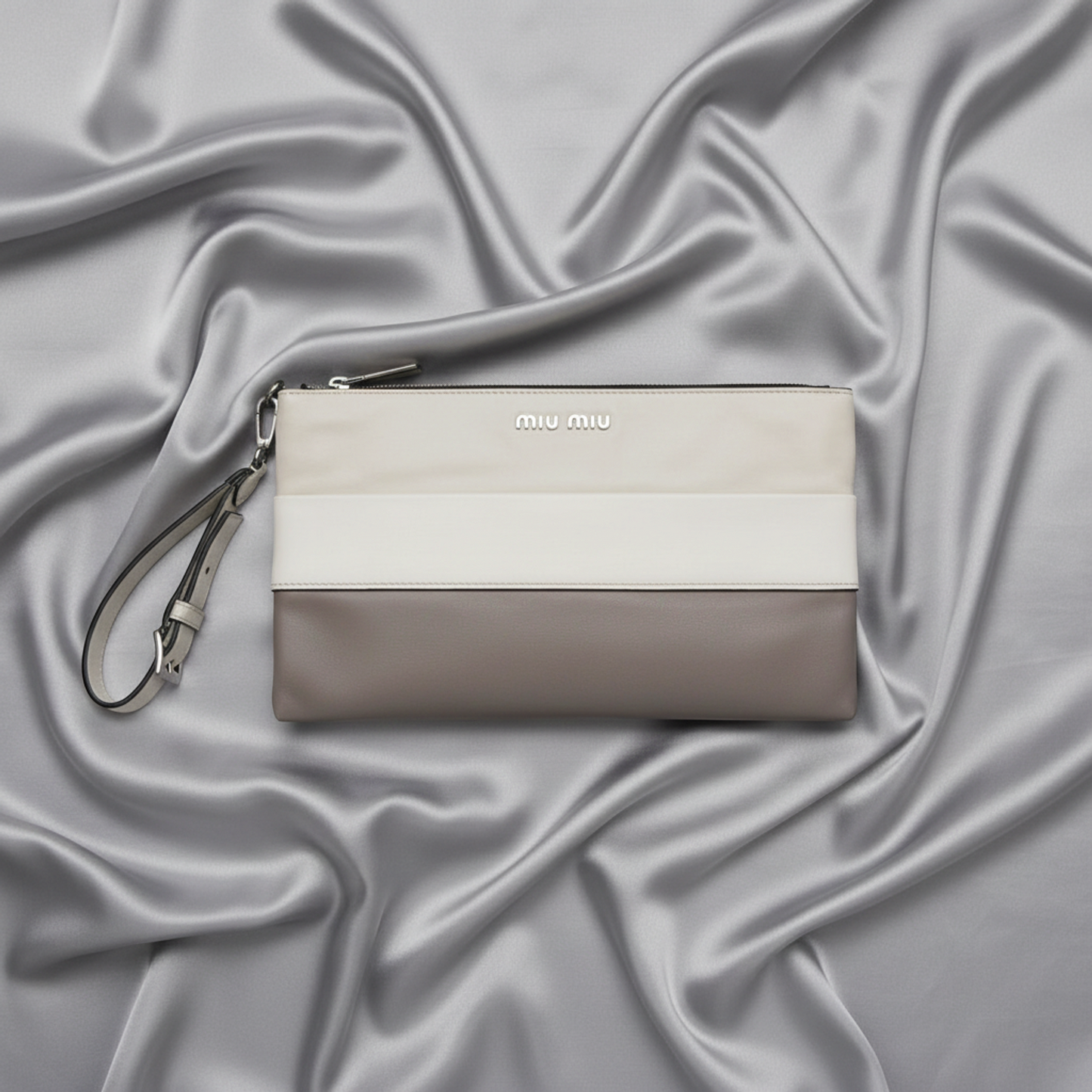 Miu Miu Women's Leather Clutch Bag,Pouch Gray,Light Beige