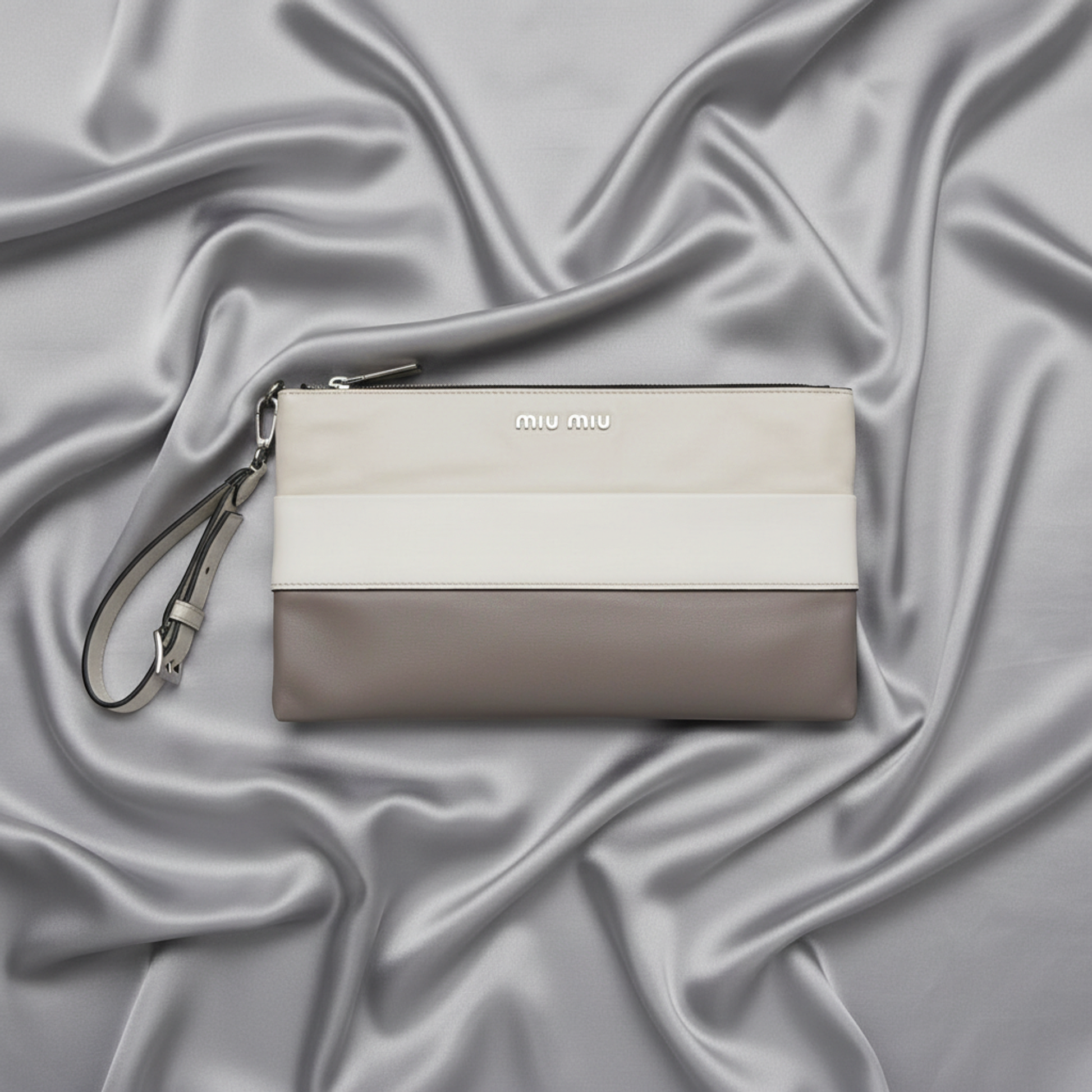 Miu Miu Women's Leather Clutch Bag,Pouch Gray,Light Beige