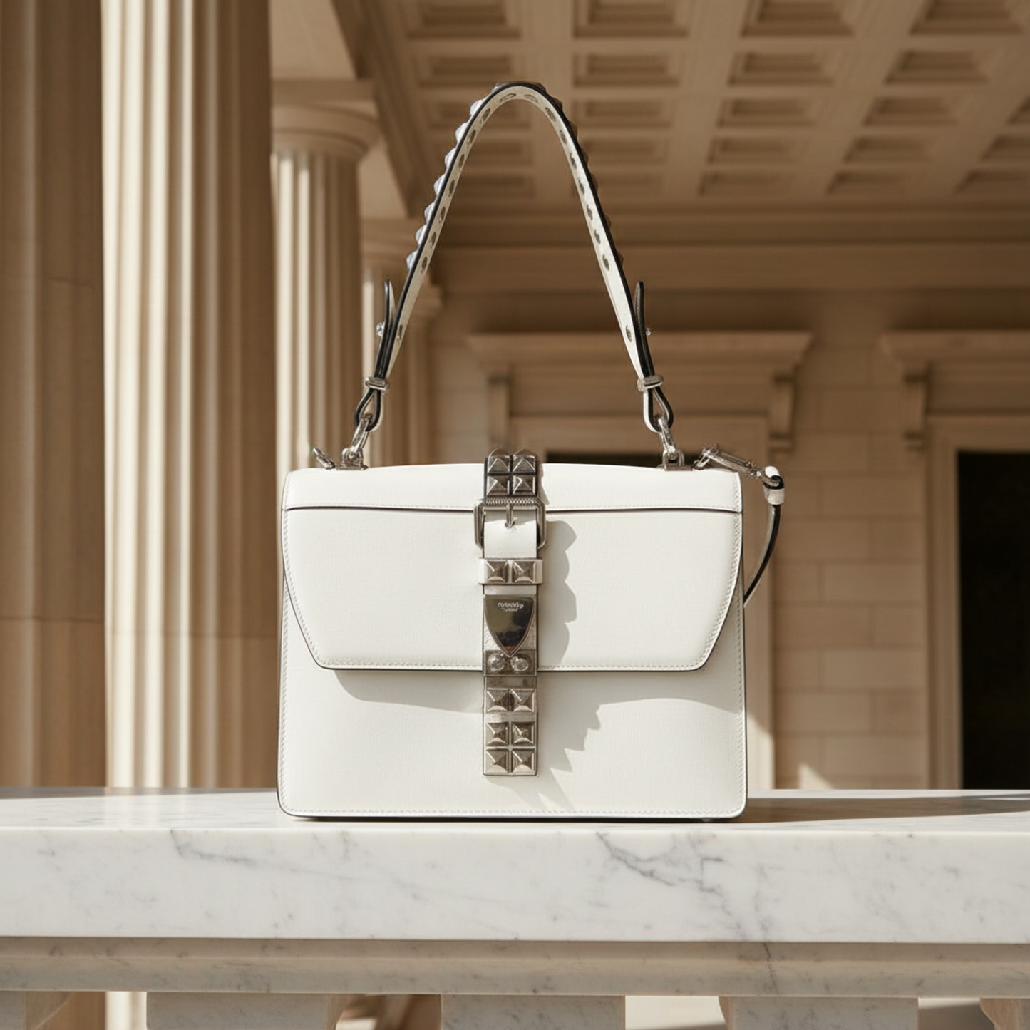 Prada Electra Studs 1BD120 Women's Leather Handbag,Shoulder Bag White