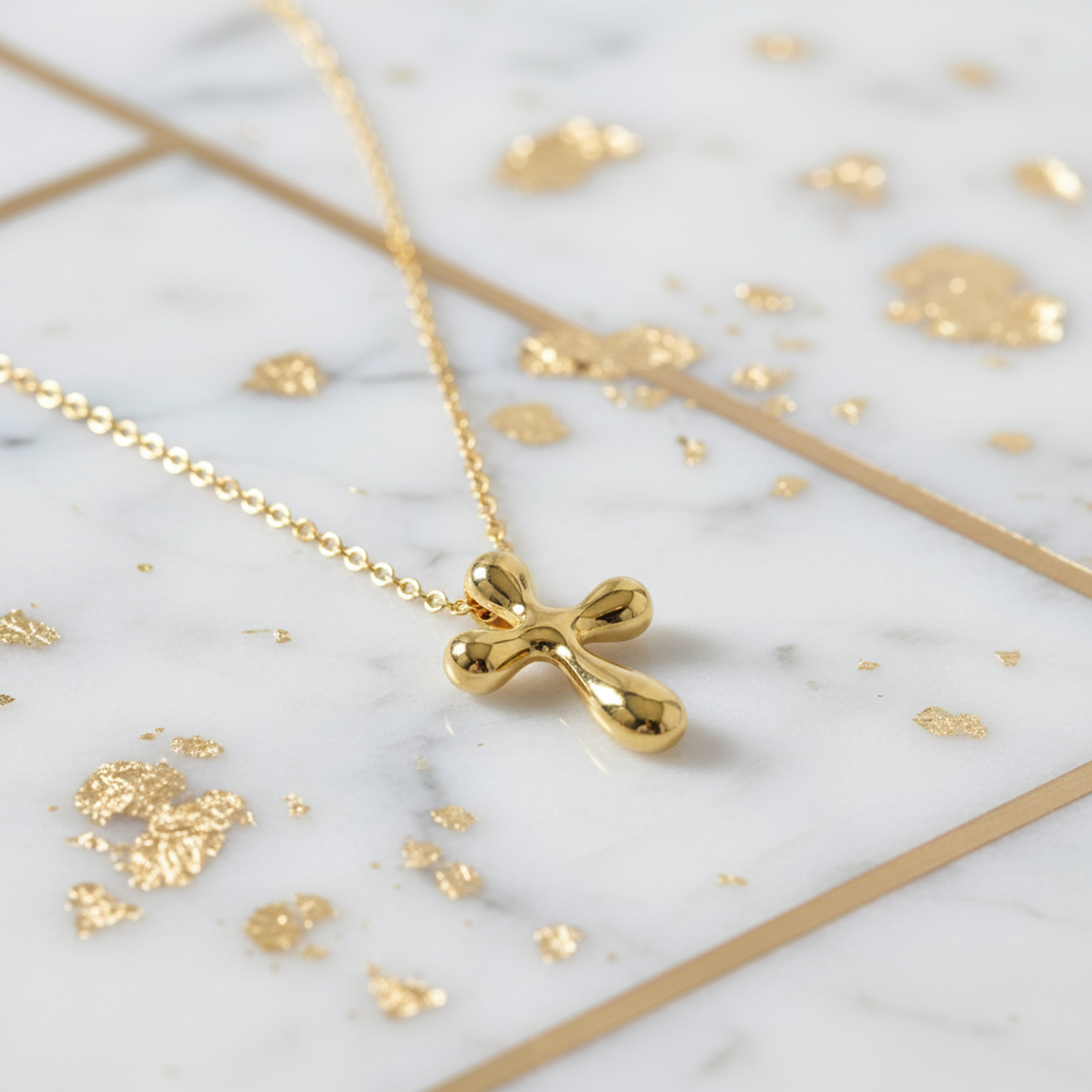 Tiffany Small Cross Necklace Yellow Gold (18K) No Stone Men,Women Fashion Pendant Necklace (Gold)