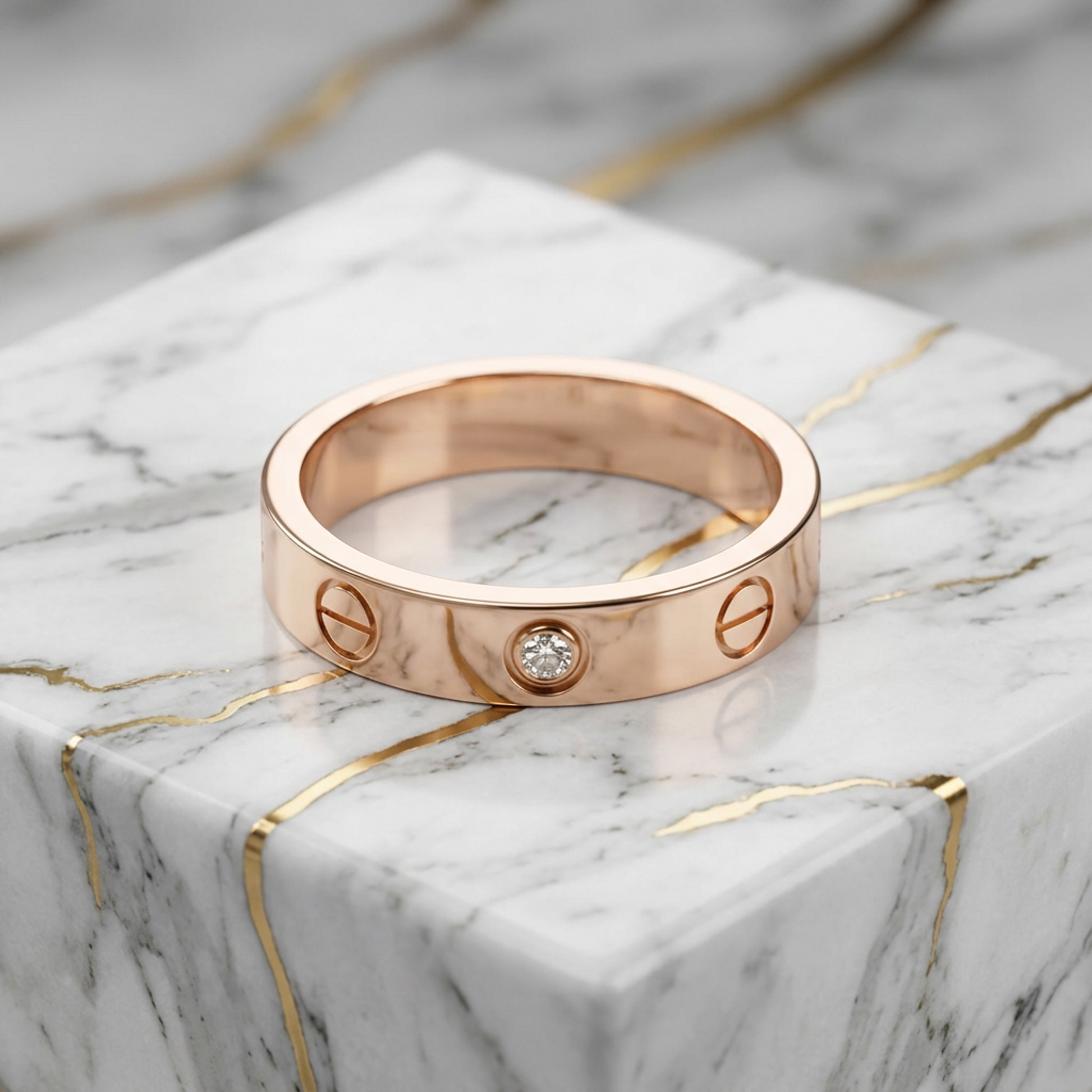 Cartier Mini Love Ring With 1 Diamond Pink Gold (18K) Fashion Diamond Band Ring Pink Gold