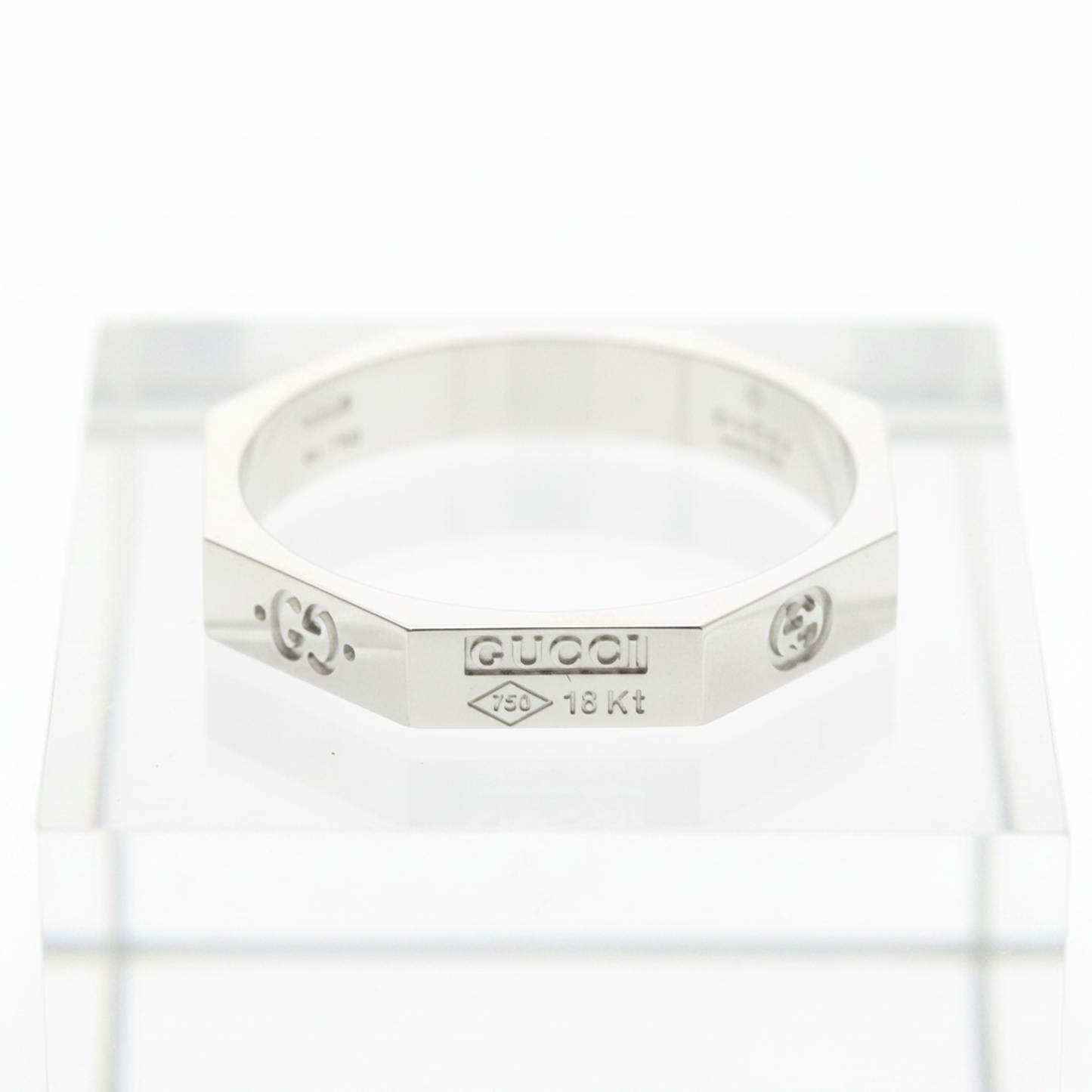 Gucci Octagonal Ring White Gold (18K) Fashion No Stone Band Ring Silver