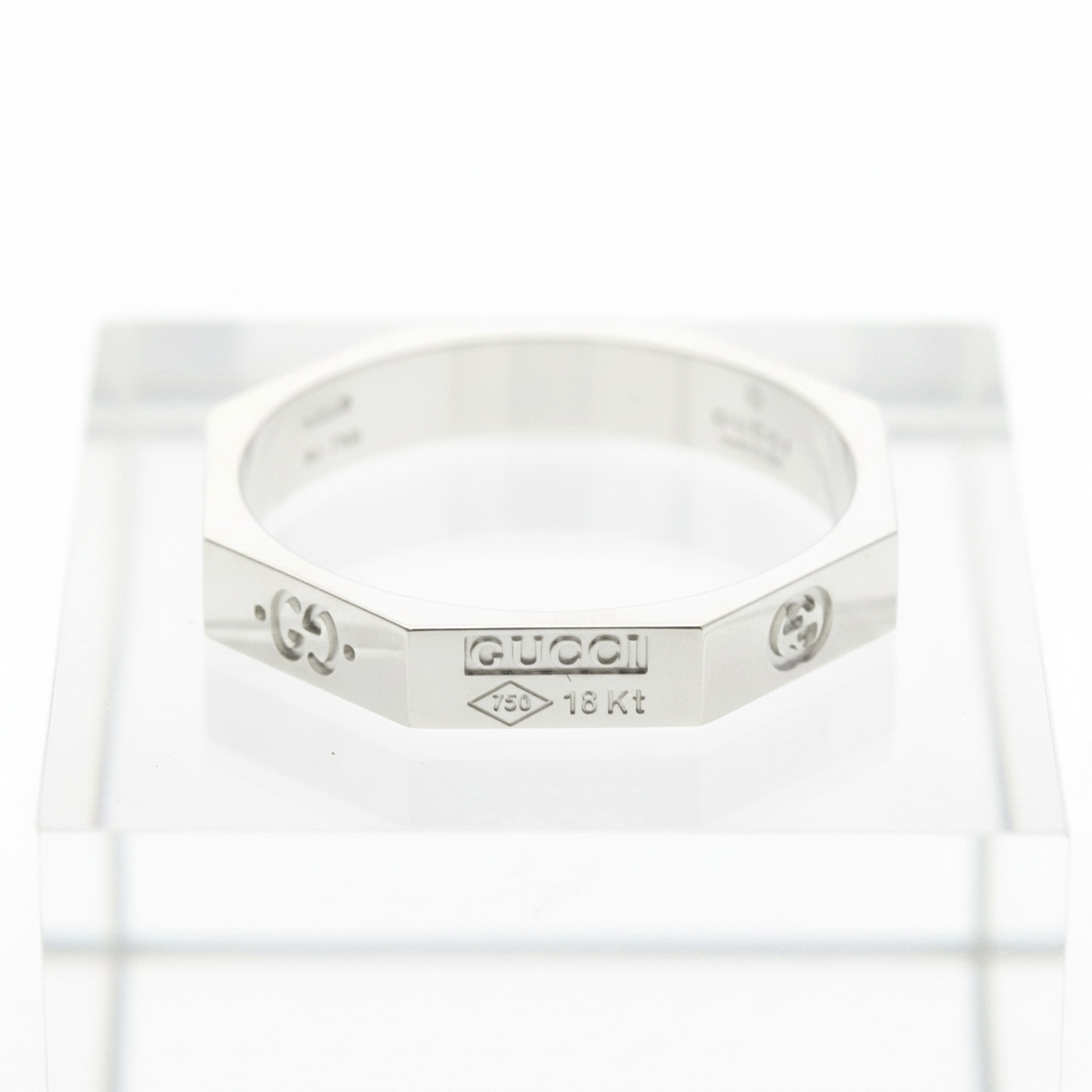 Gucci Octagonal Ring White Gold (18K) Fashion No Stone Band Ring Silver