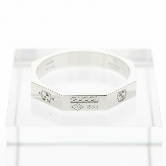 Gucci Octagonal Ring White Gold (18K) Fashion No Stone Band Ring Silver
