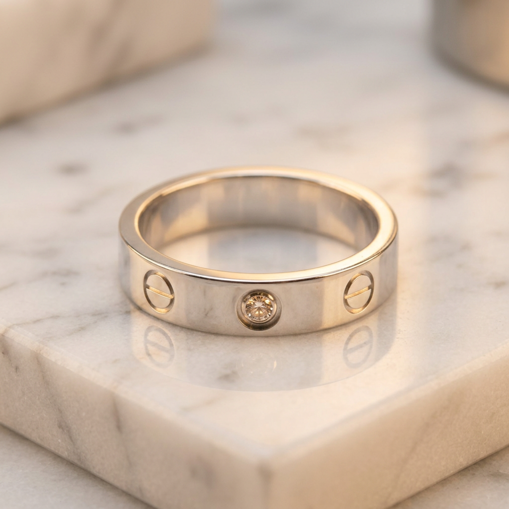 Cartier Mini Love Ring With 1 Diamond White Gold (18K) Fashion Diamond Band Ring Silver