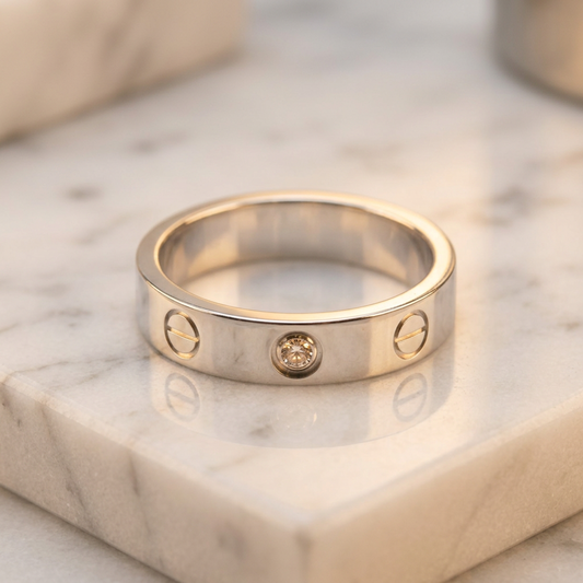 Cartier Mini Love Ring With 1 Diamond White Gold (18K) Fashion Diamond Band Ring Silver