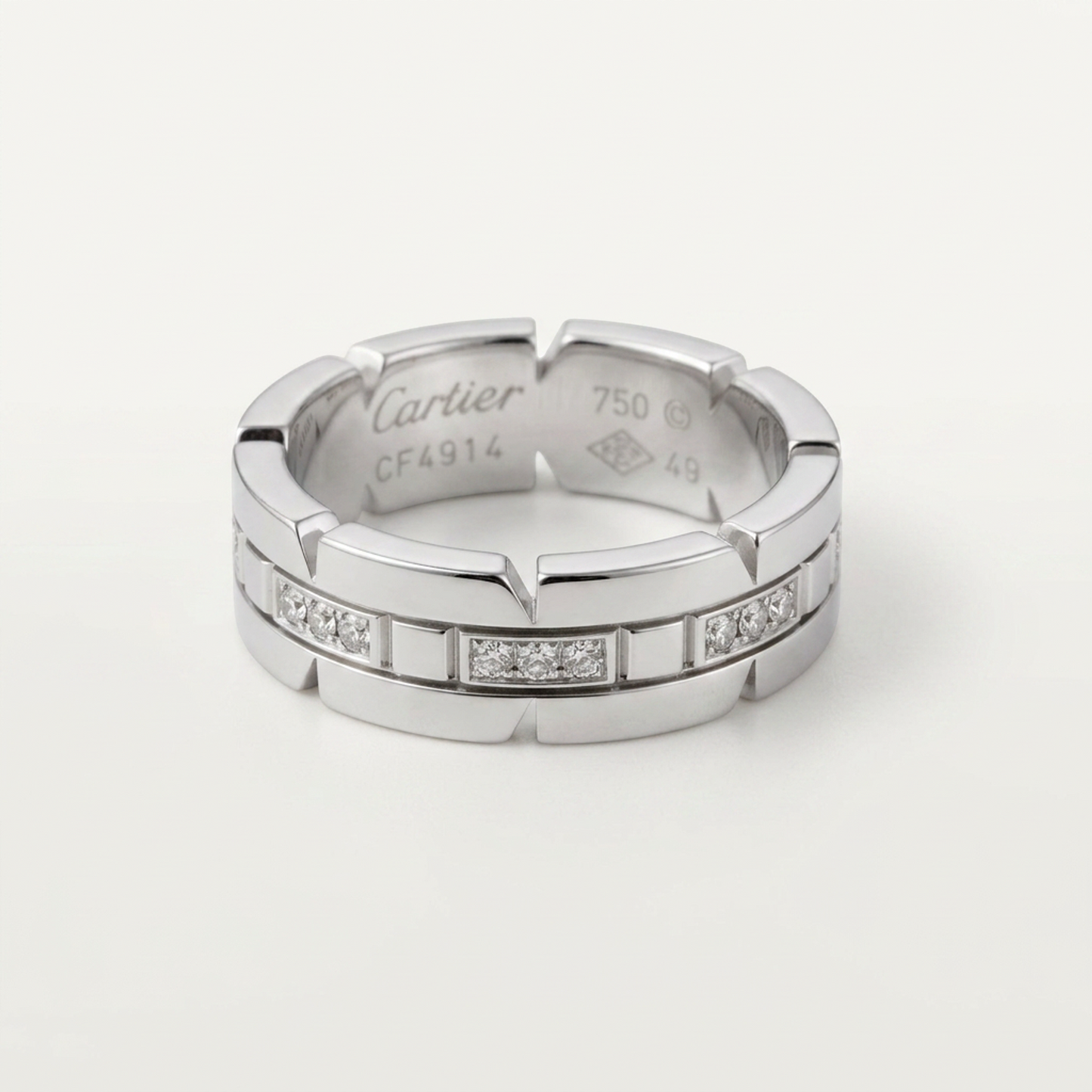 Cartier Tank Française Ring With Half Diamonds White Gold (18K) Fashion Diamond Band Ring Silver