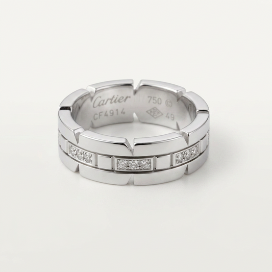 Cartier Tank Française Ring With Half Diamonds White Gold (18K) Fashion Diamond Band Ring Silver
