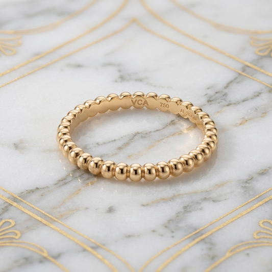 Van Cleef & Arpels Perlee Mini Model Pink Gold (18K) Fashion No Stone Band Ring Pink Gold