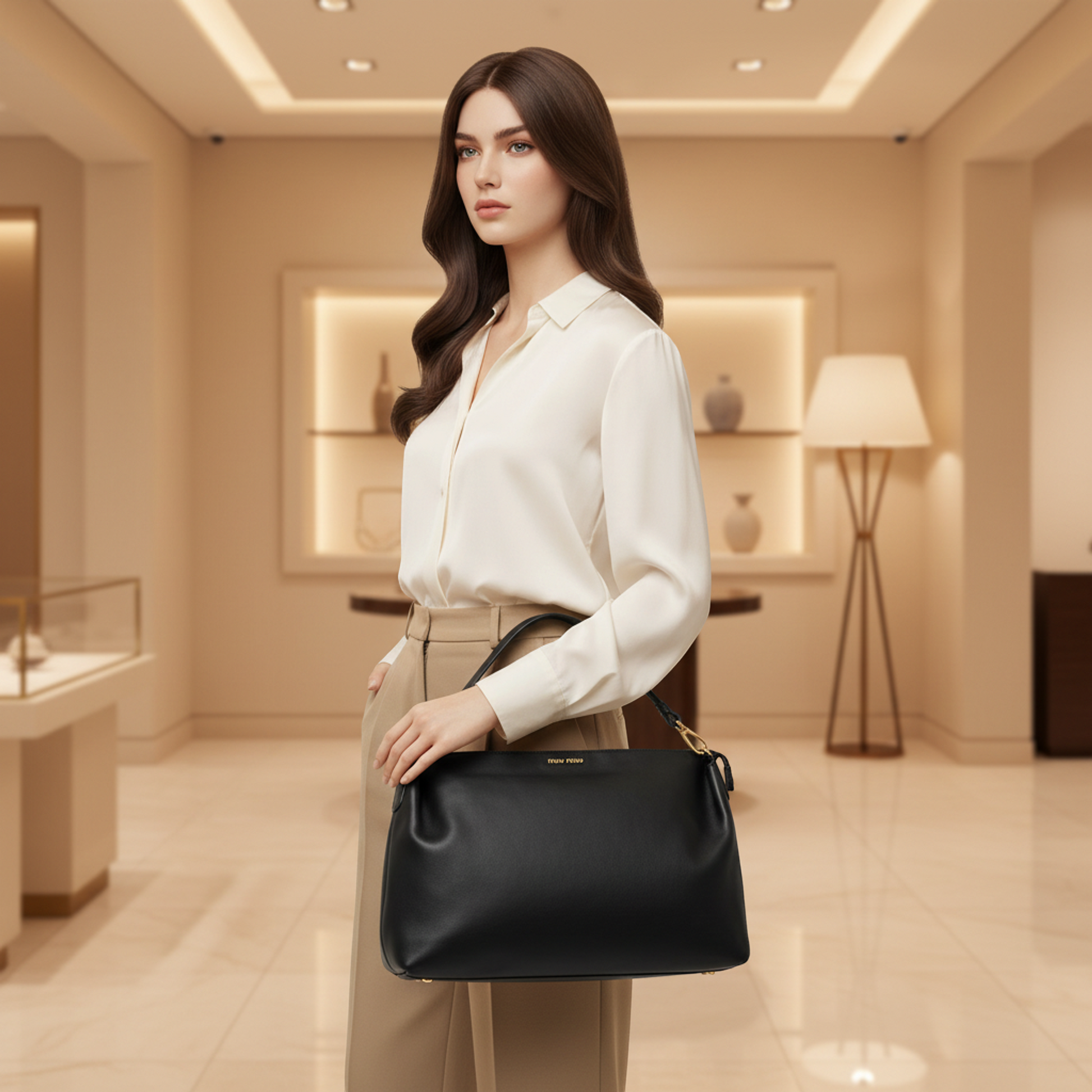 Miu Miu RR1917 Women's Leather Shoulder Bag Black