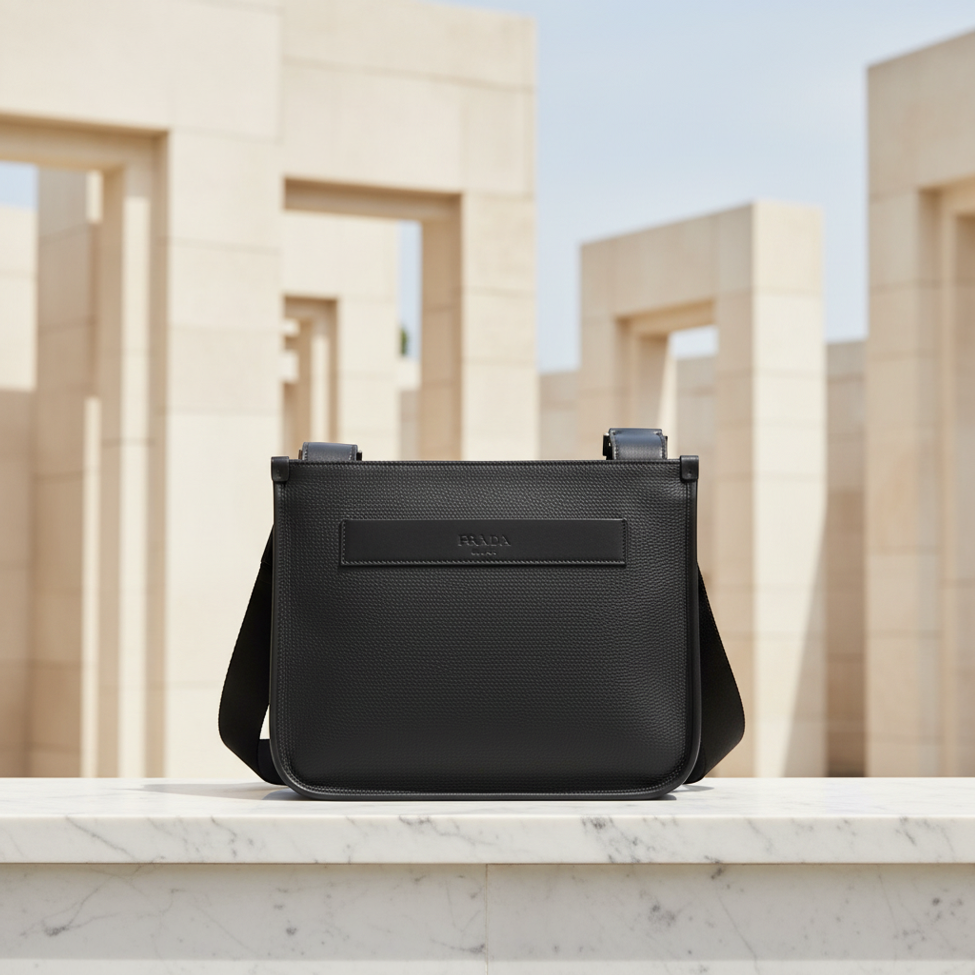 Prada 2VH047 Men's Leather Messenger Bag,Shoulder Bag Black,Dark Navy