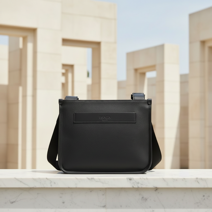 Prada 2VH047 Men's Leather Messenger Bag,Shoulder Bag Black,Dark Navy