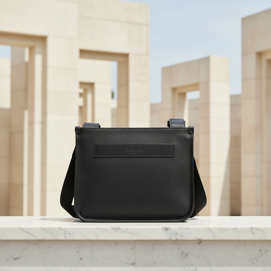 Prada 2VH047 Men's Leather Messenger Bag,Shoulder Bag Black,Dark Navy