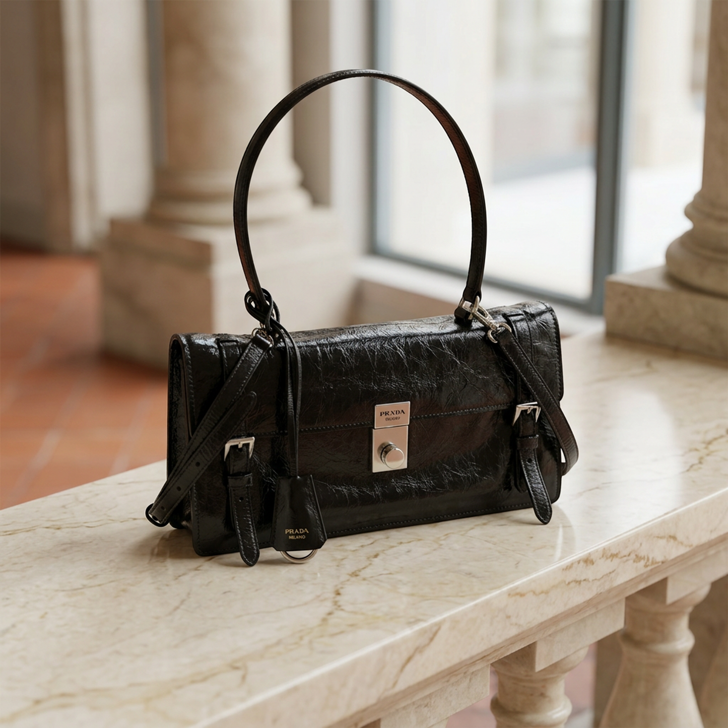 Prada 1BN026 Women's Leather Handbag,Shoulder Bag Black