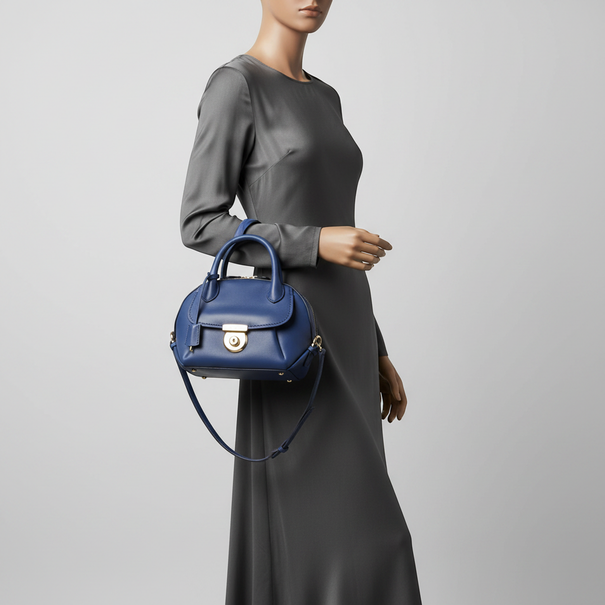 Salvatore Ferragamo FIAMMA GE-21 E881 Women's Leather Handbag,Shoulder Bag Blue