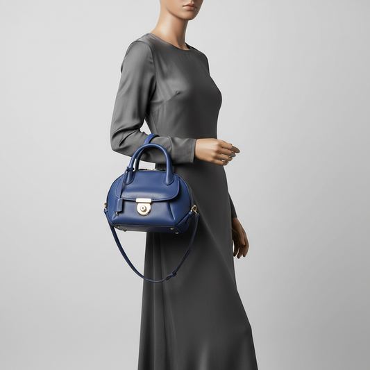 Salvatore Ferragamo FIAMMA GE-21 E881 Women's Leather Handbag,Shoulder Bag Blue