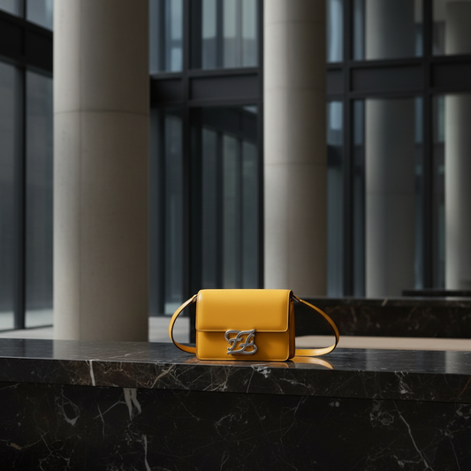 Fendi Calligraphy 8BT317 Women's Leather Shoulder Bag Yellow