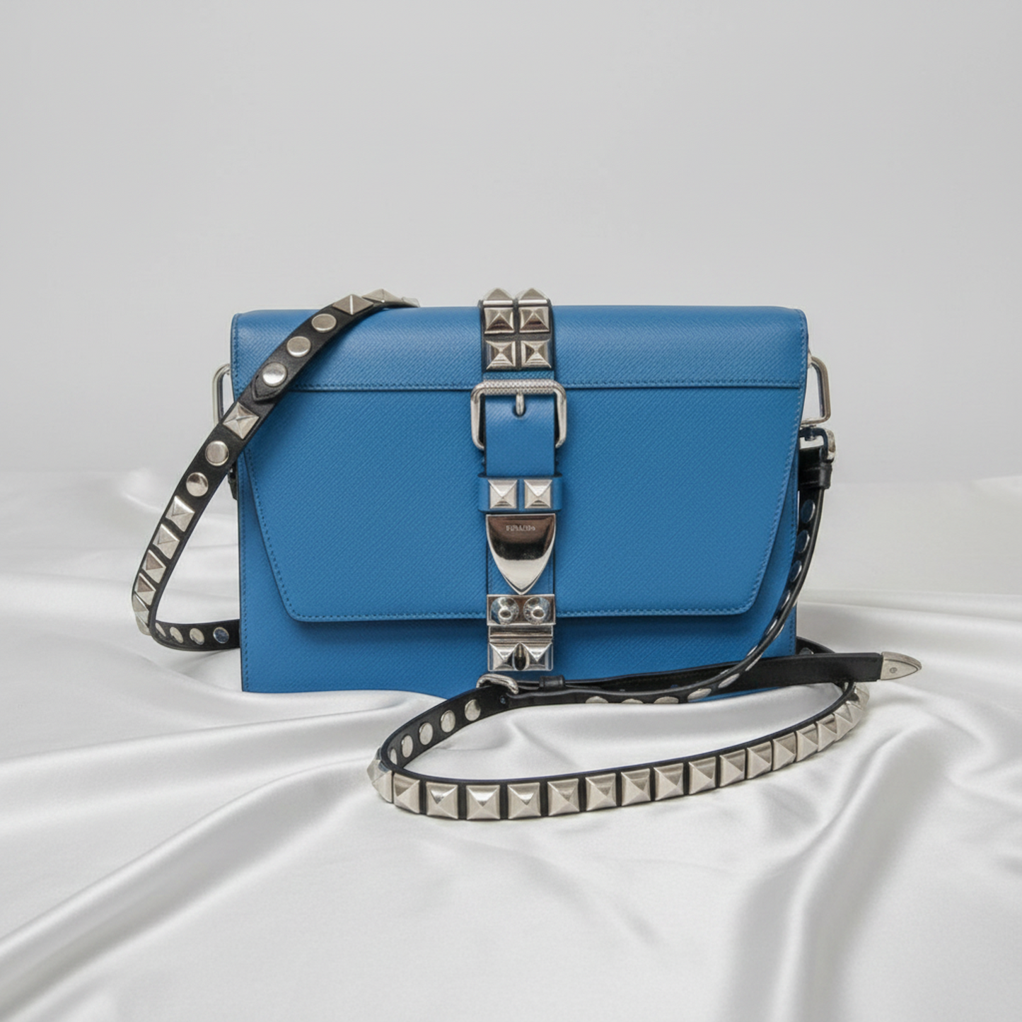 Prada Electra Studs 1BD120 Women's Leather Shoulder Bag Blue