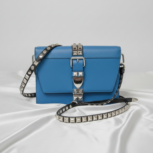 Prada Electra Studs 1BD120 Women's Leather Shoulder Bag Blue