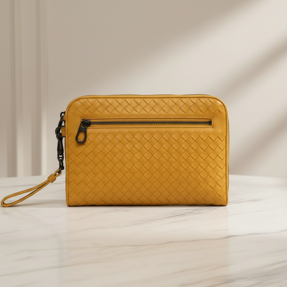 Bottega Veneta Intrecciato Women,Men Leather Clutch Bag,Pouch Yellow