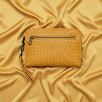 Bottega Veneta Intrecciato Women,Men Leather Clutch Bag,Pouch Yellow
