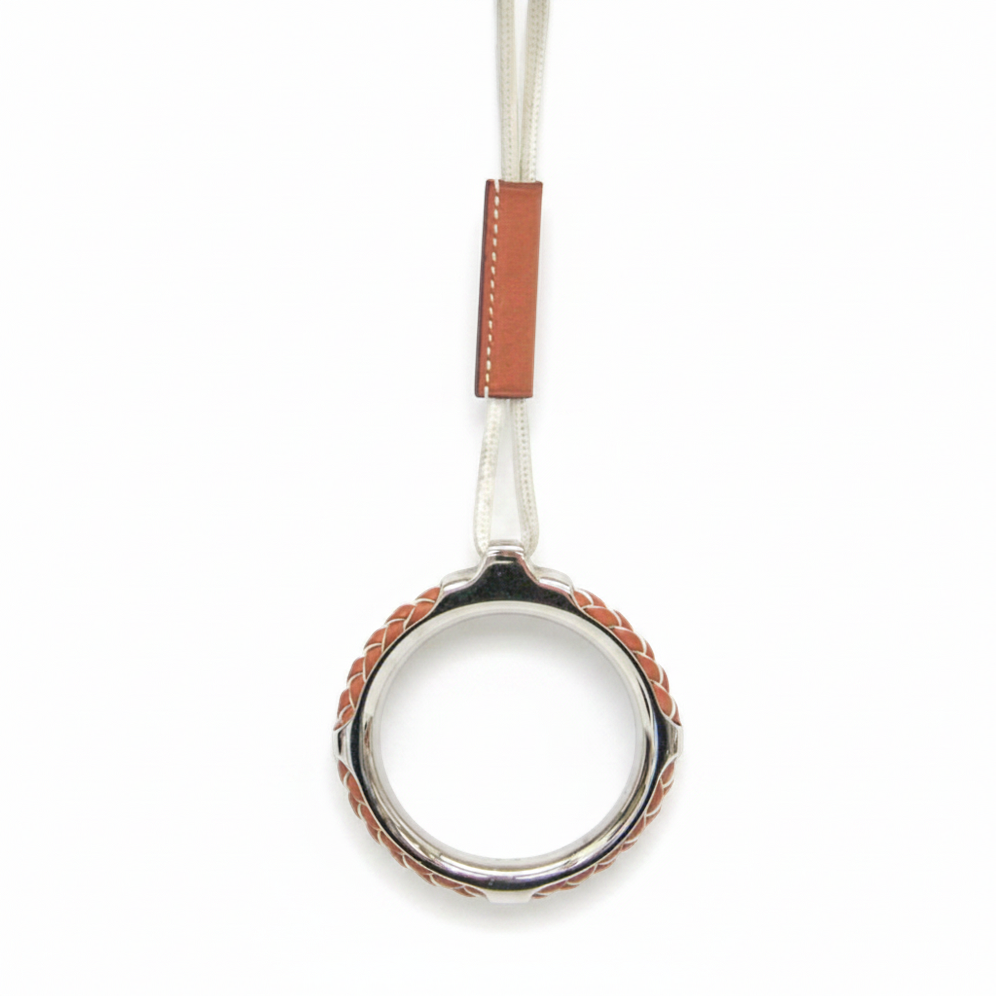 Hermes Loop Grand Kyoto Tresse Metal,Swift Leather Men,Women Fashion Pendant Necklace (Brown,White)