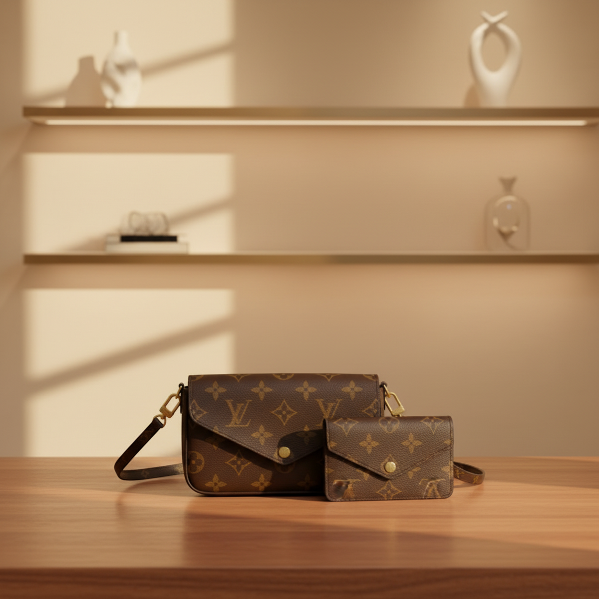 Louis Vuitton Monogram Multi Pochette Felicie M80091 Women's Shoulder Bag Black,Khaki
