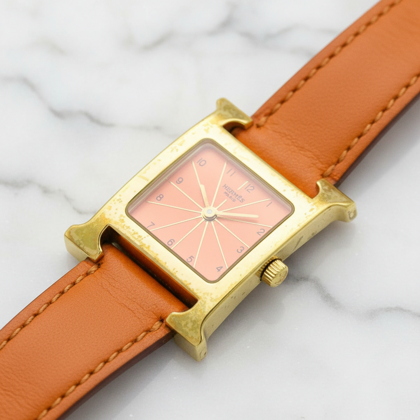 HERMES H Watch Gold Plated Leather Quartz Ladies Watch HH1.201