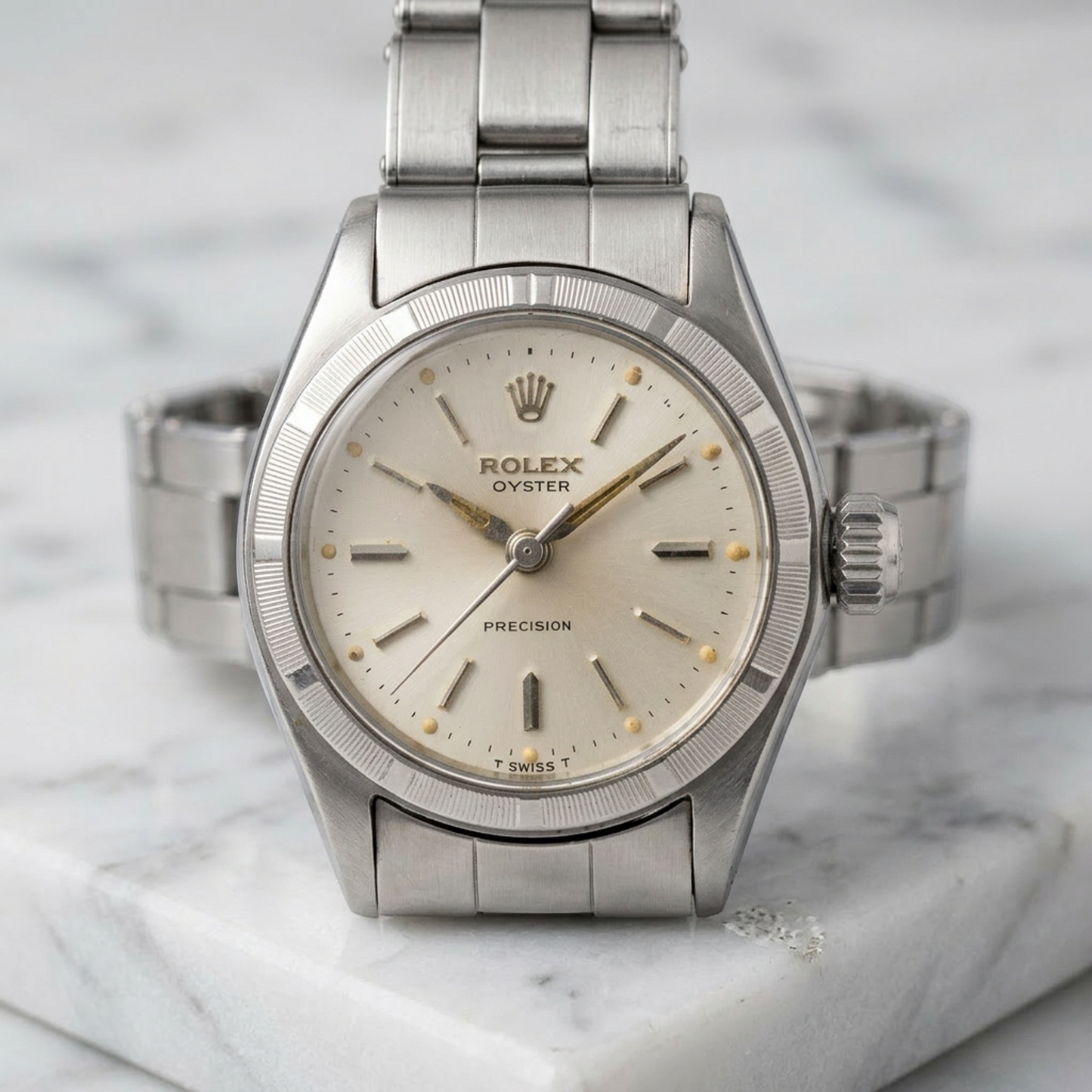 ROLEX Oyster Precision 6411 Steel Hand-winding Ladies Watch Vintage