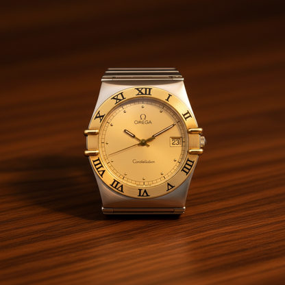 OMEGA Constellation 18K Gold Steel Quartz Mens Watch 396.1080 Polished