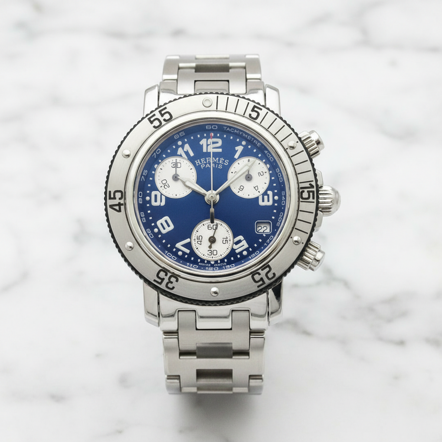 HERMES Clipper Diver Chronograph Quartz Ladies Watch CL2.317 Polished