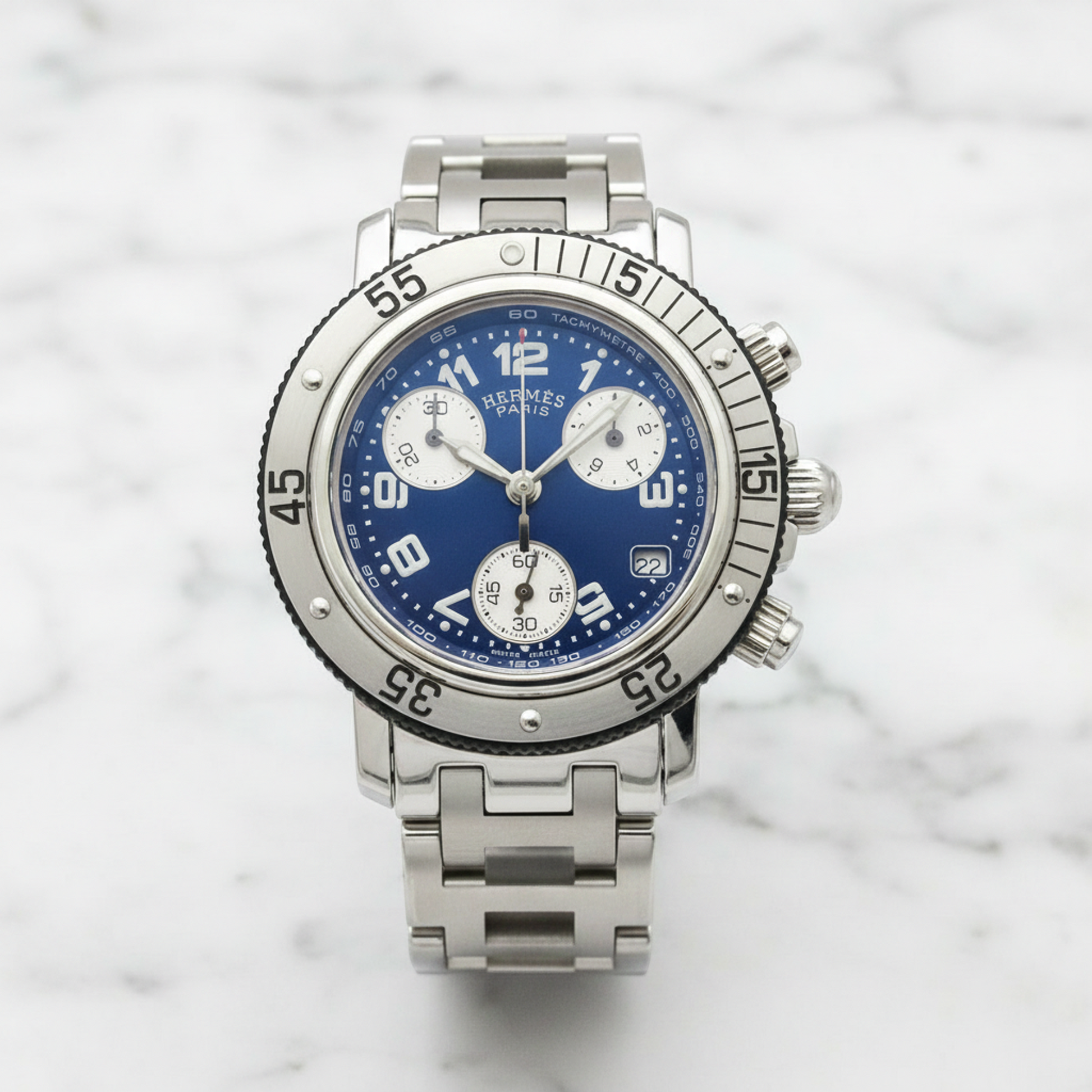 HERMES Clipper Diver Chronograph Quartz Ladies Watch CL2.317 Polished