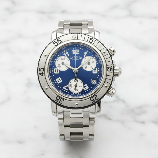 HERMES Clipper Diver Chronograph Quartz Ladies Watch CL2.317 Polished