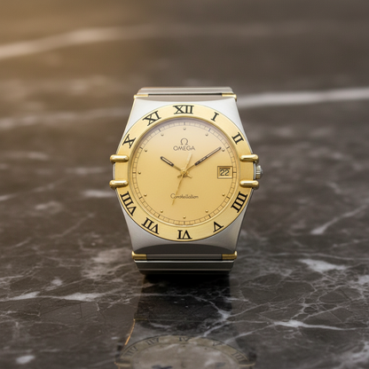 OMEGA Constellation 18K Gold Steel Quartz Mens Watch 396.1080 Polished