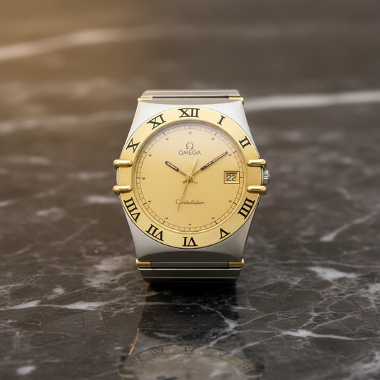 OMEGA Constellation 18K Gold Steel Quartz Mens Watch 396.1080 Polished