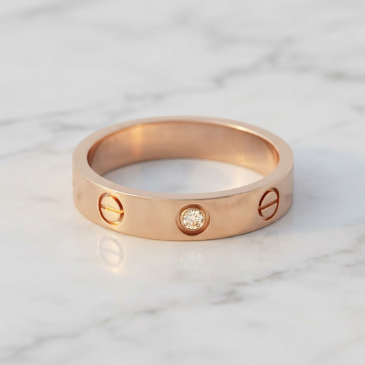 Cartier Mini Love Ring With 1 Diamond Pink Gold (18K) Fashion Diamond Band Ring Pink Gold