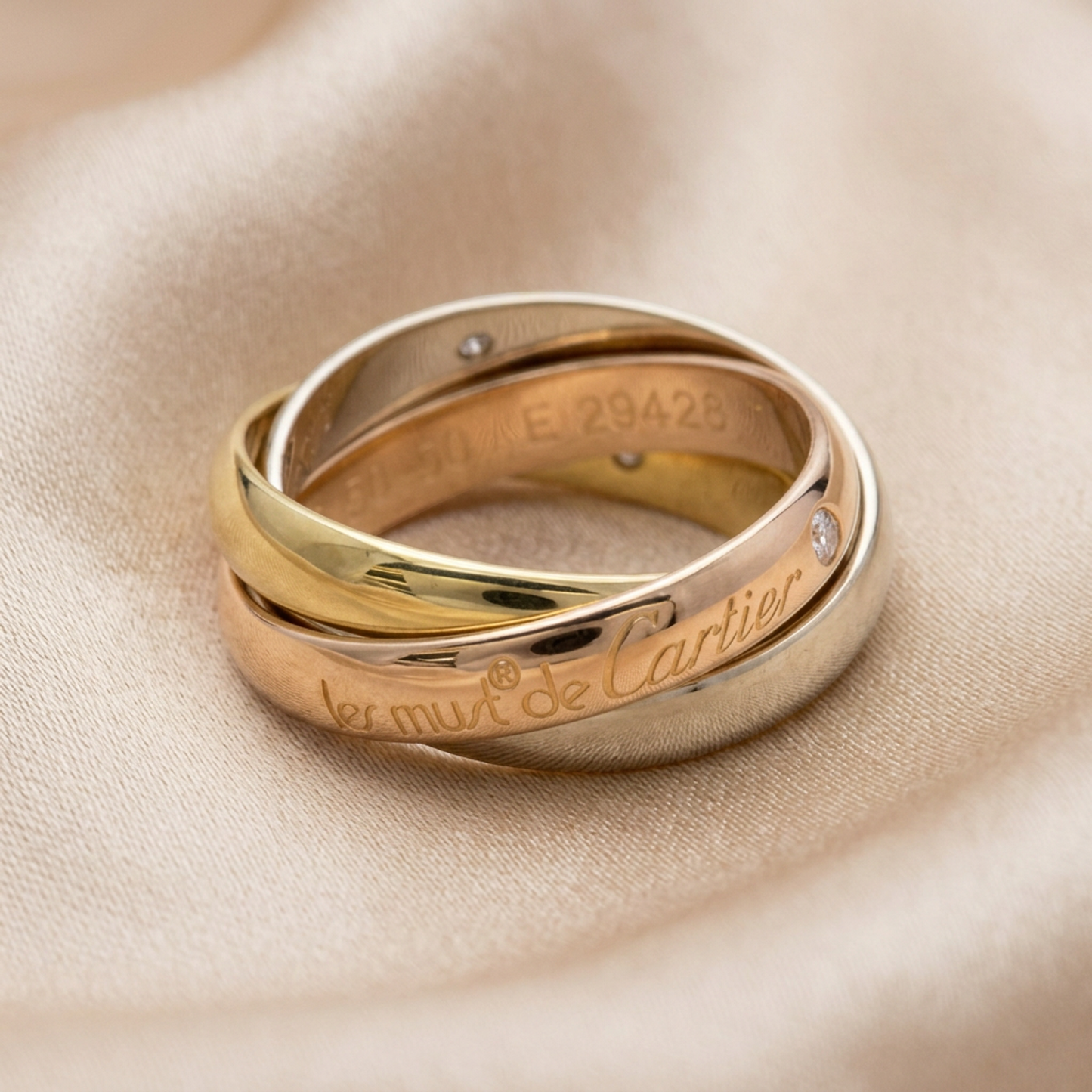 Cartier Trinity Ring With 3 Diamonds Yellow Gold (18K),Pink Gold (18K),White Gold (18K) Fashion No Stone Band Ring Gold