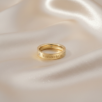 TIFFANY Flat Band Ring With 3 Diamonds Pink Gold (18K) Polished
