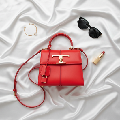 Tod's T Timeless Women's Leather Handbag,Shoulder Bag Red Color