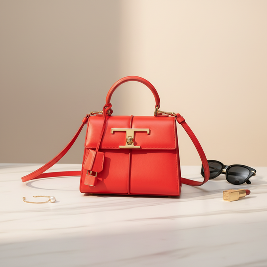 Tod's T Timeless Women's Leather Handbag,Shoulder Bag Red Color