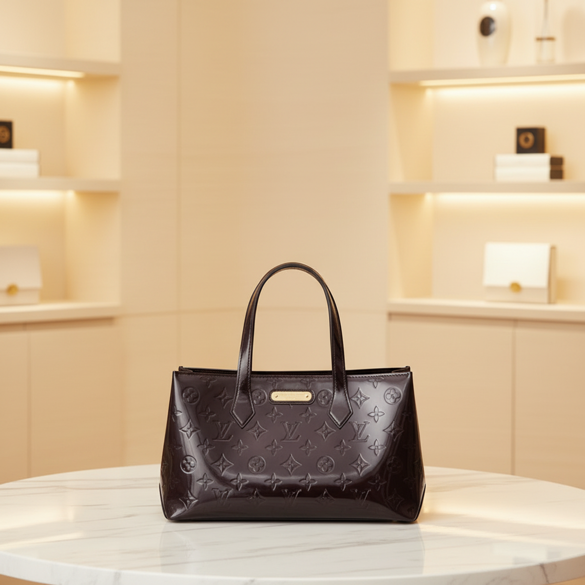 Louis Vuitton Monogram Vernis Wilshire PM M93641 Women's Handbag Amarante